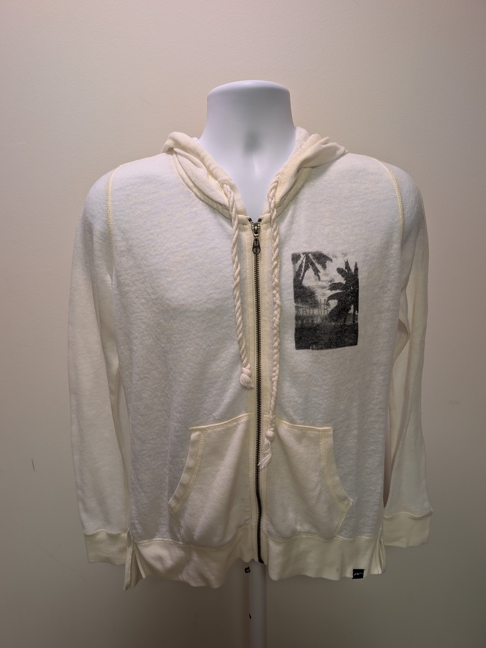 Women's Cream Zip-Up Hoodie with Palm Graphic